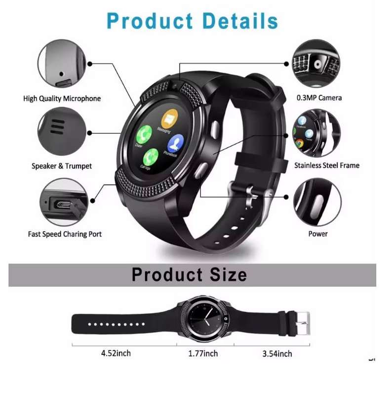Bluetooth V8 Smart Watch Sports Fitness - White,Pink and Black Available - Please advise colour !!!!