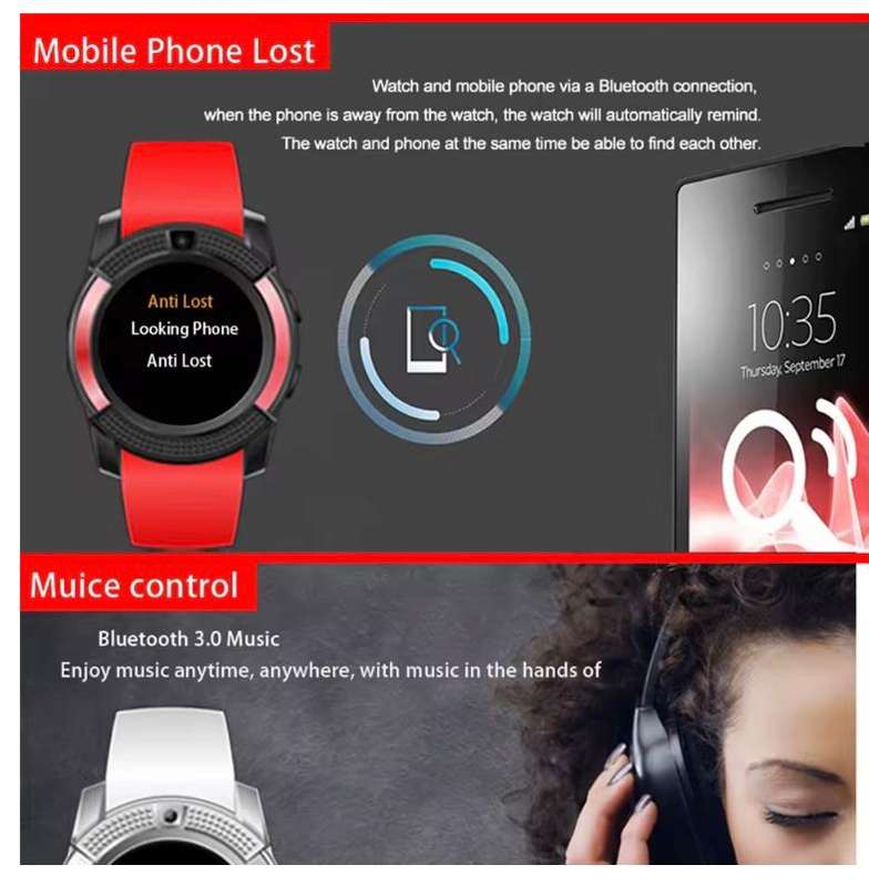 Bluetooth V8 Smart Watch Sports Fitness - White,Pink and Black Available - Please advise colour !!!!