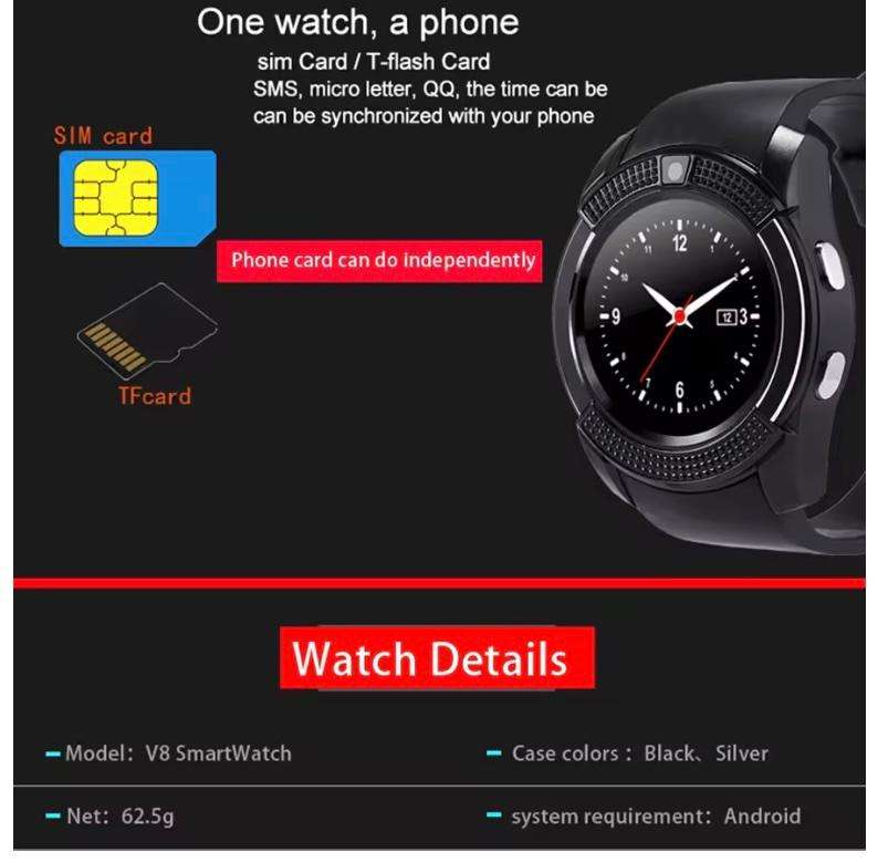 Bluetooth V8 Smart Watch Sports Fitness - White,Pink and Black Available - Please advise colour !!!!
