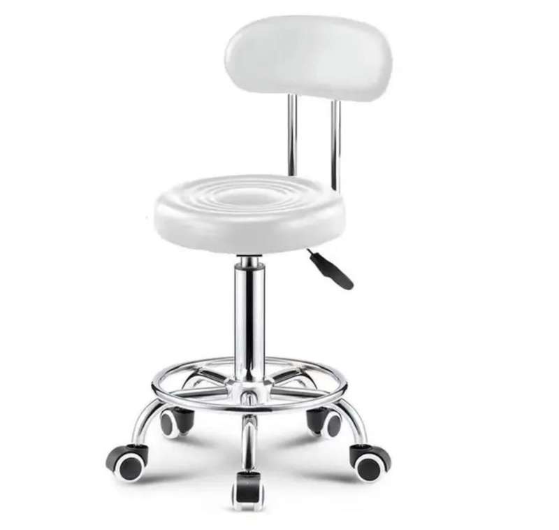 Adjustable Mini salon Stool with Backrest - White