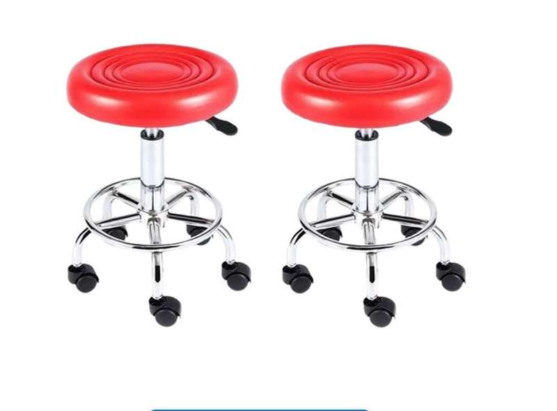 Set of 2 Adjustable Rolling Barstools with Wheels - RED