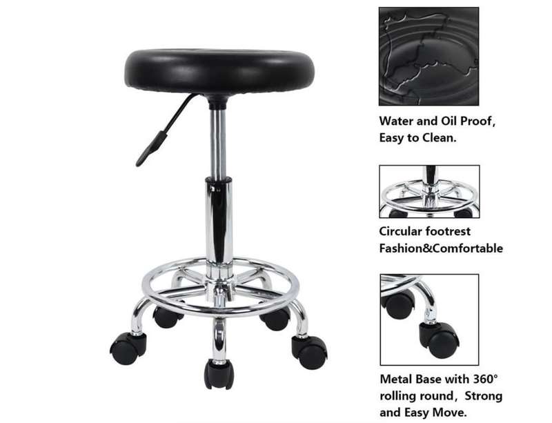 Set of 2 Adjustable Rolling Barstools with Wheels - Black