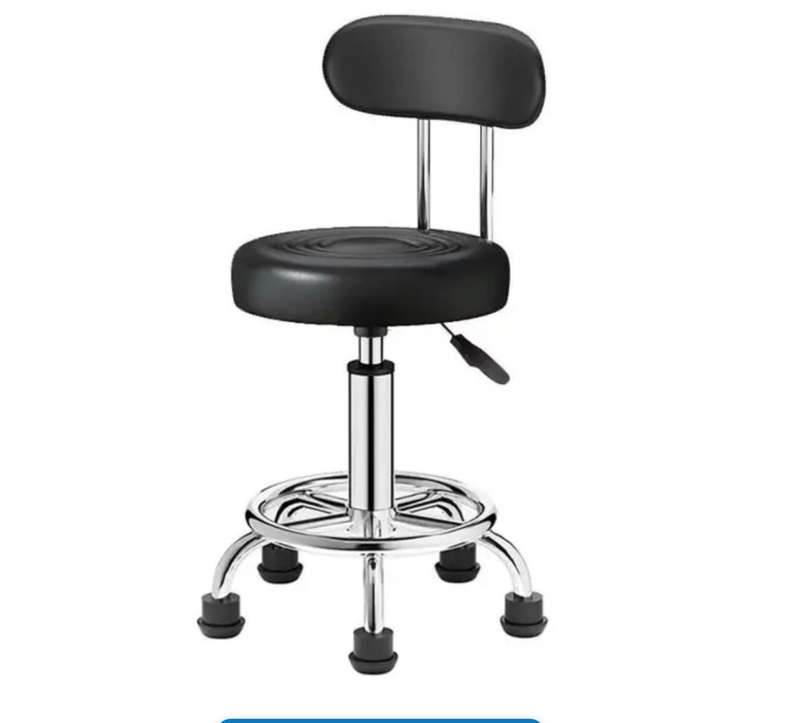 Adjustable Mini salon Stool with Backrest - Black