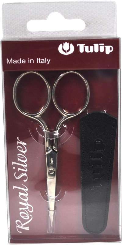 Tulip Embroidery Scissors with leather Sheath Silver Made in Italy