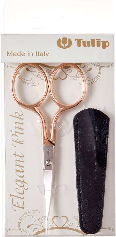 Tulip Curved Embroidery Scissors with leather Sheath Rose Gold Made in Italy