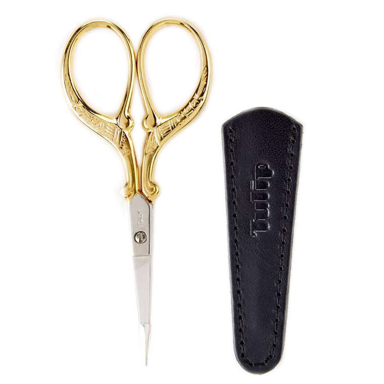 Tulip Embroidery Scissors with leather Sheath Gold Made in Italy