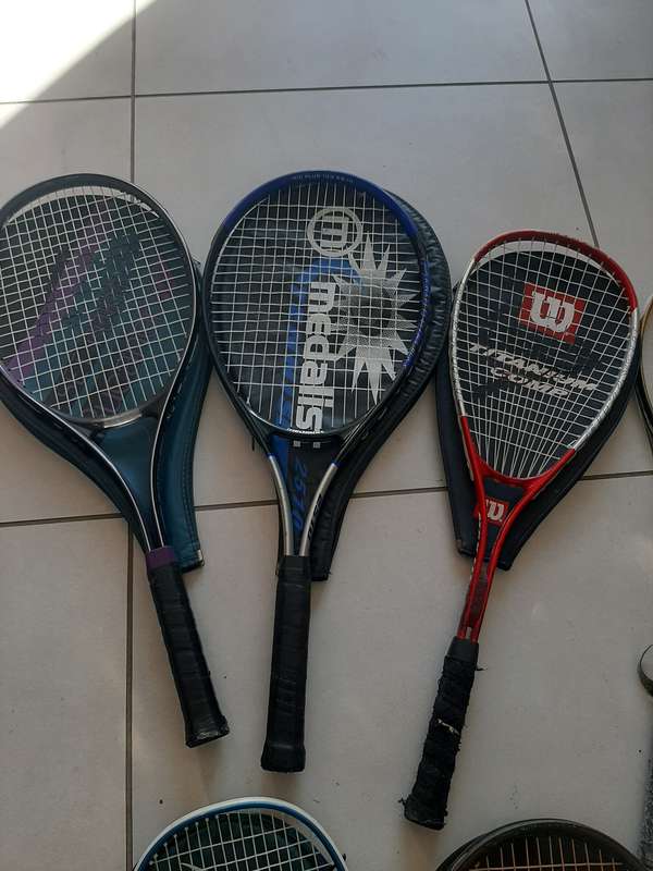 Assorted tennis rackets