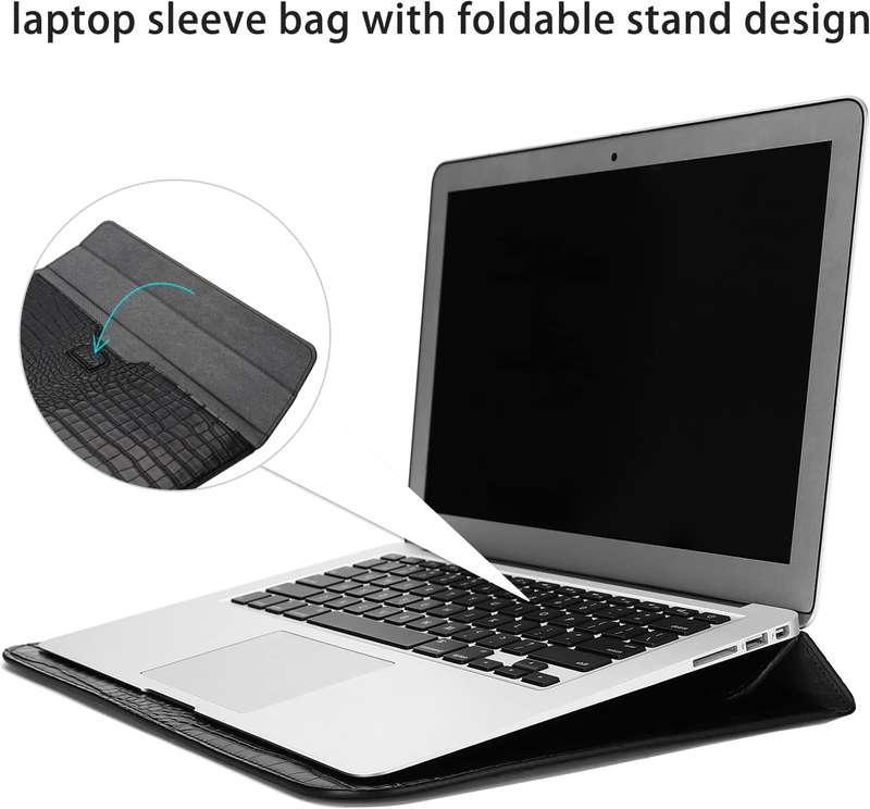 Laptop Sleeve with Stand, PU Leather Flap Style Case Bag for 13" MacBook Air/Pro & 13.3" Laptops