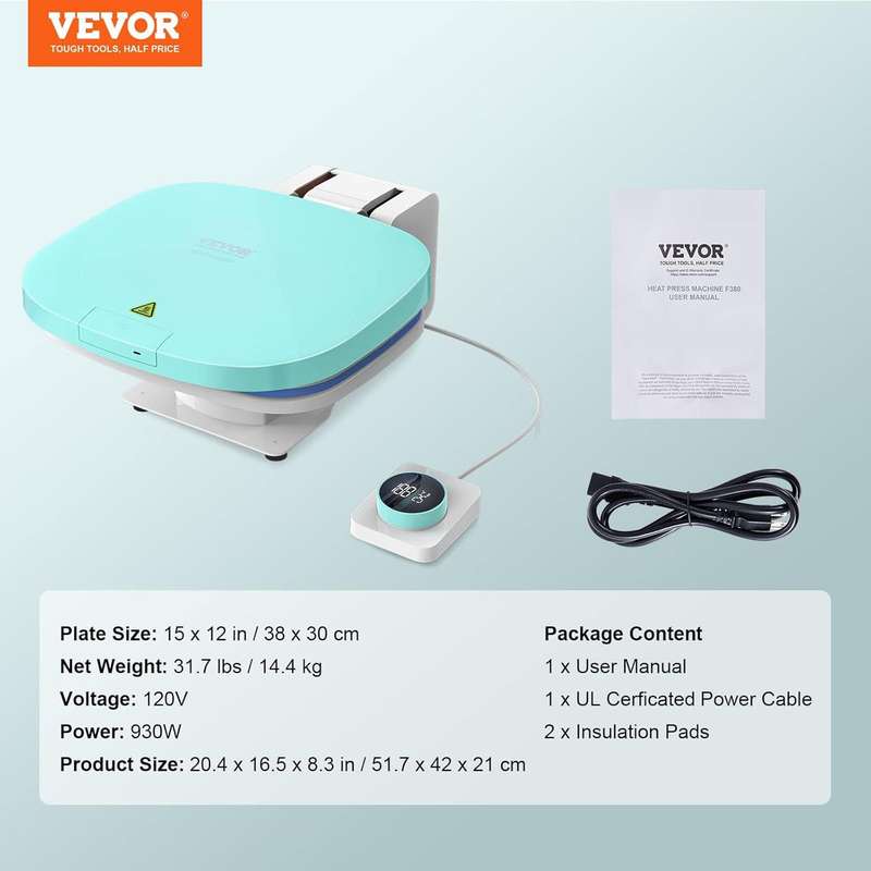 VEVOR Auto Heat Press Machine  Smart T-Shirt Press with Knob Control & Fast Mica Heating Plate