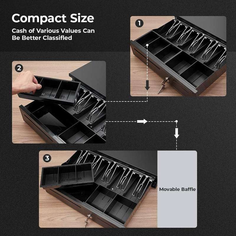 Heavy Duty Cash Drawer  Black (RJ11 / RJ12 Printer Kick Interface)