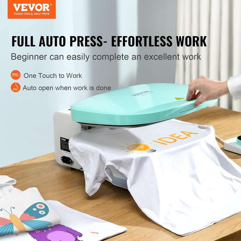 VEVOR Auto Heat Press Machine  Smart T-Shirt Press with Knob Control & Fast Mica Heating Plate