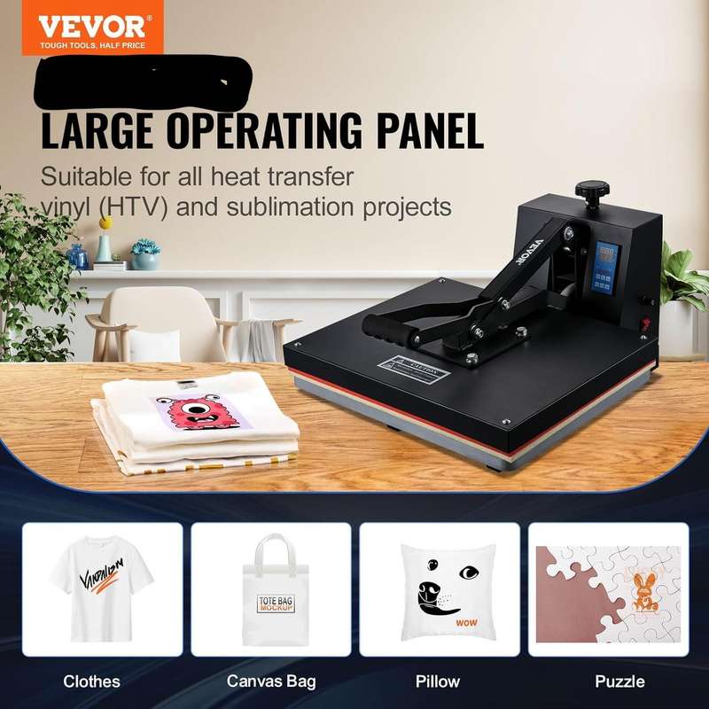 VEVOR 380×380mm Clamshell Flat Heat Press Machine  1400W