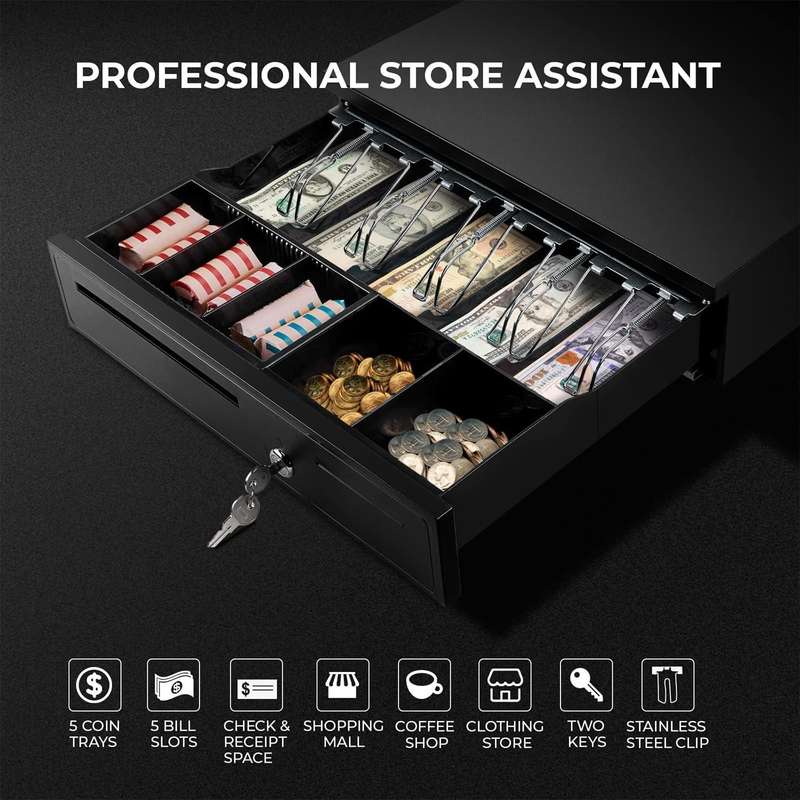 Heavy Duty Cash Drawer  Black (RJ11 / RJ12 Printer Kick Interface)
