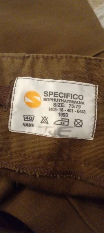 SADF OLD "BROWNS" BATTLE PANTS WITH A WEB BELT.