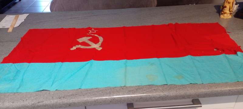 Original 1988 Ukrainian Flag Banner of the Soviet Union. USSR. Republic Ukraine.