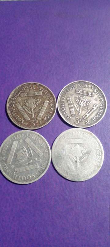 SA UNION SILVER TICKEYS.1927,1927, 1943 AND 1955.