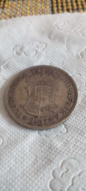1954 UNION OF SA SILVER HALF CROWN.