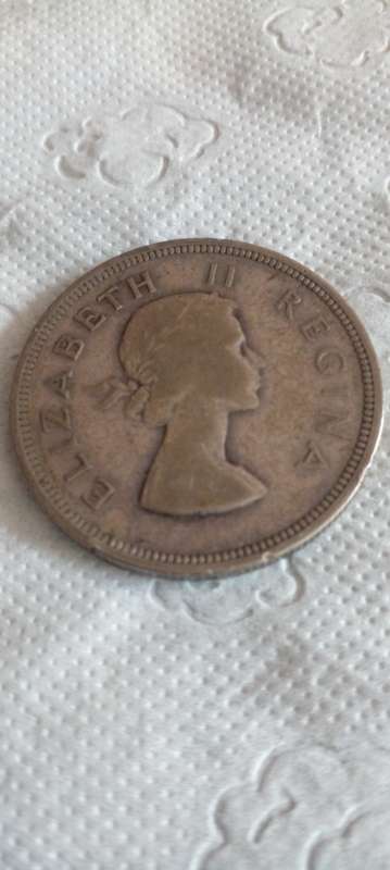 1954 UNION OF SA SILVER HALF CROWN.