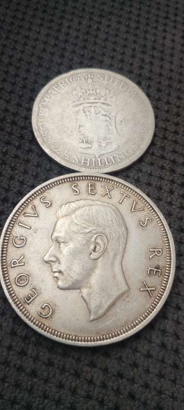 1949 UNION OF SA 80% SILVER CROWN AND A 80 % SILVER UNION HALFCROWN  80 %