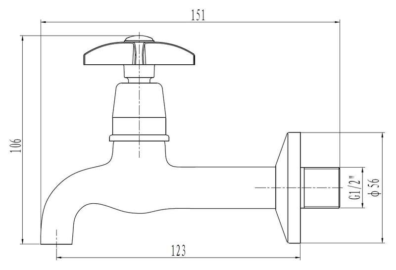 PLUMLINE Standard Plain Bib Tap Extended CP 15mm