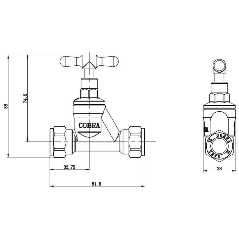 Cobra Brass Stoptap 15mm CxC LP