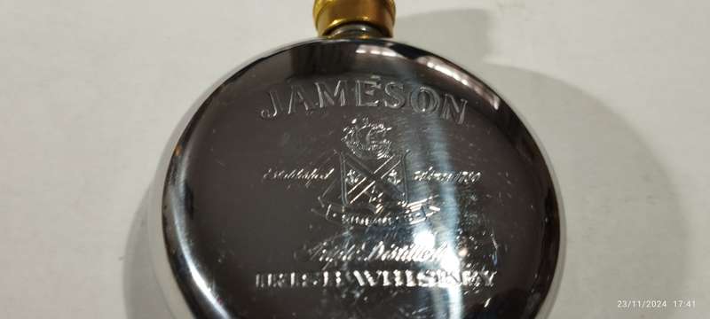 Hip Flask_JAMESON_Round with Brass Screw Top_Antique