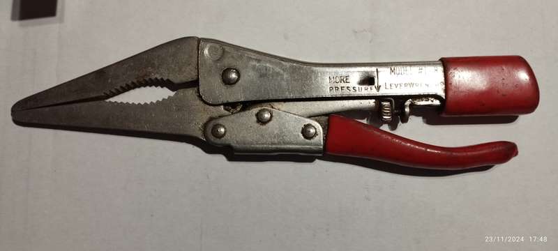 Plier_ANTIQUE_Lever Wrench Needle Nose Locking Pliers Model L-8 ~ Leverage Tools NEB. USA