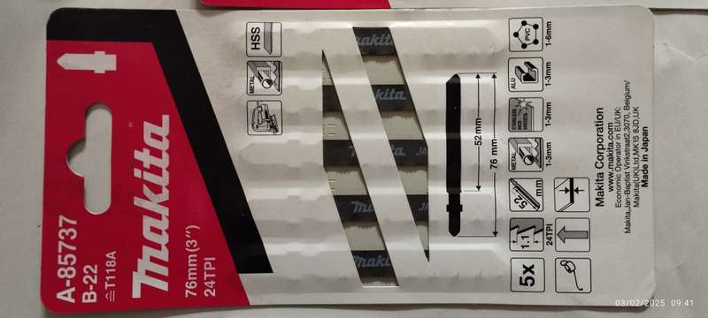 Makita Jigsaw Blades for Metal/PVC T-Shank_5 pieces_24TPI_B22