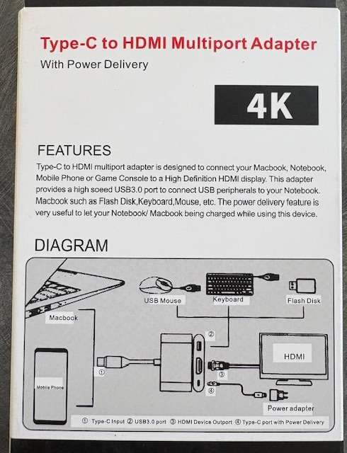 MacBook/iPhone Type C to HDMI/USB/PD Adapter