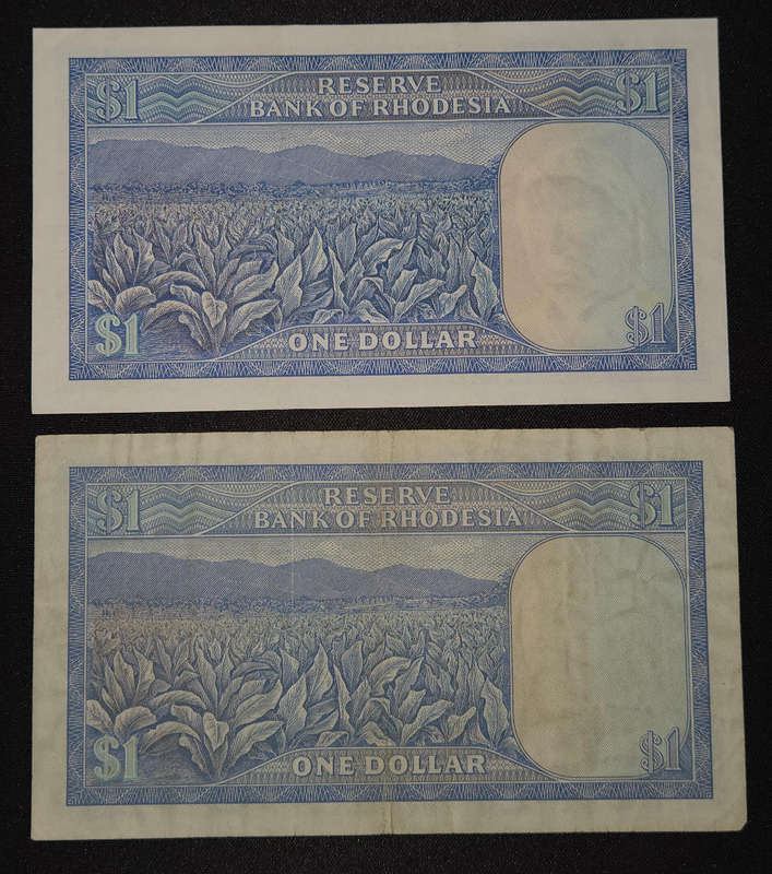 Rhodesia $1 banknotes (x2)