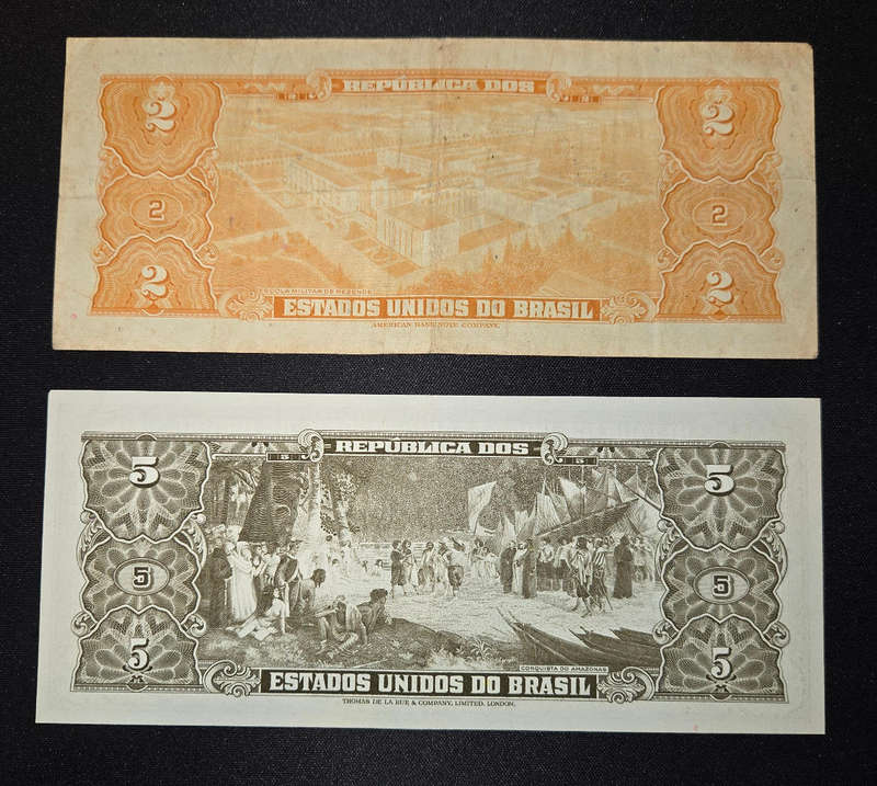 2 & 5 Brazilian Cruzeiros - Stunning notes!