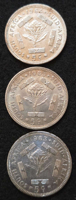 1963 x 2 & 1964 Unc 5 cent
