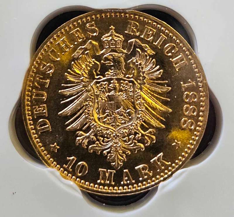 1888 German 10 Mark Gold Coin - MS66