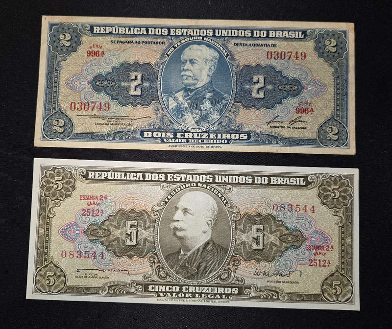2 & 5 Brazilian Cruzeiros - Stunning notes!