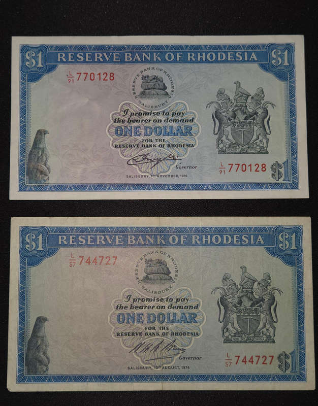Rhodesia $1 banknotes (x2)