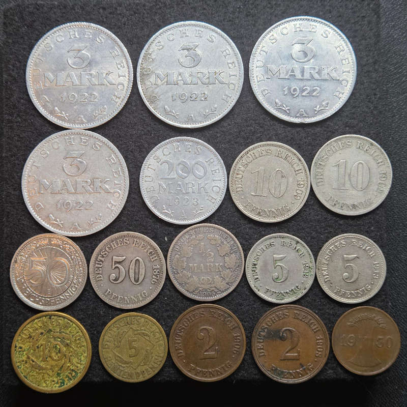 German coins, dated early 1900',1920's and 30's