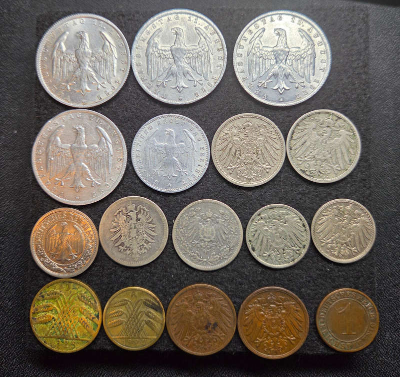 German coins, dated early 1900',1920's and 30's