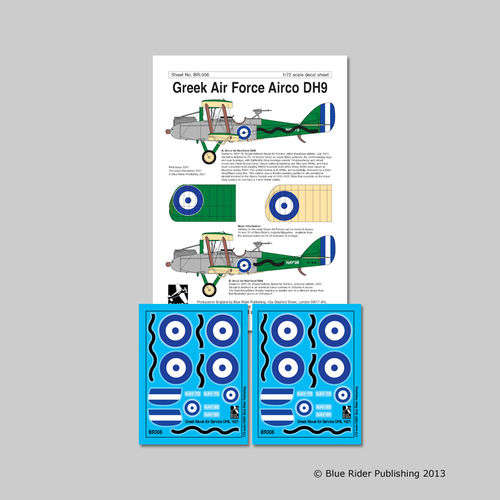 Blue Rider Publishing, BR306, Greek Airco DH9, Decals, 1/72 Scale