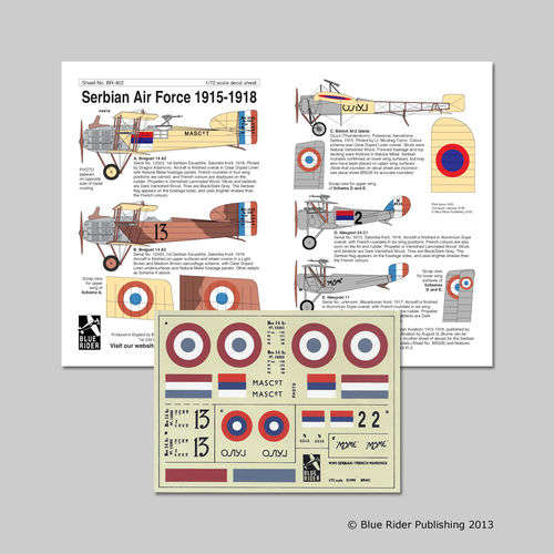 Blue Rider Publishing, BR402, Serbian Aviation: Part 1, Decals, 1/72 Scale