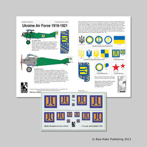 Blue Rider Publishing, BR404, Ukrainian Air Force 1920, Decals, 1/72 Scale