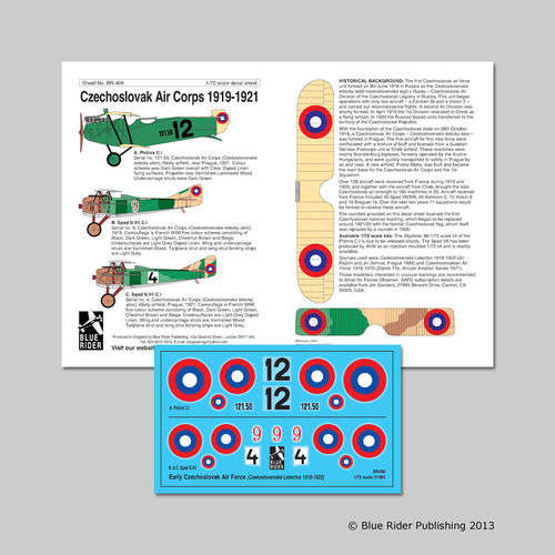 Blue Rider Publishing, BR406 Czech Air Force 1921 Decals, 1/72 Scale