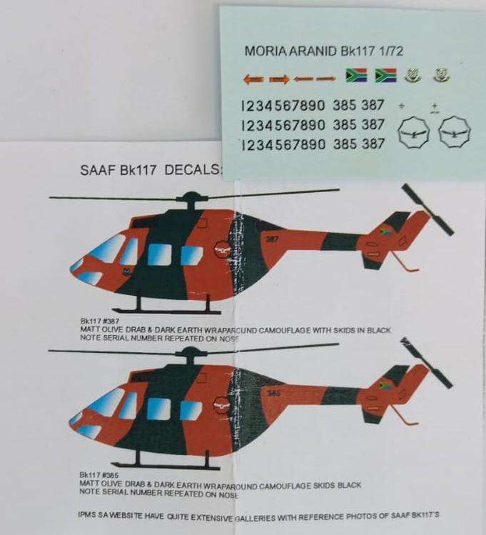 Moria Aranid Decals, SAAF BK 117 Badge, ACD-124, Decals, 1/72 Scale