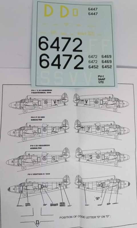 ACD Decals,  SAAF PV-1 Ventura Badge, ACD-19,  1/72 Scale