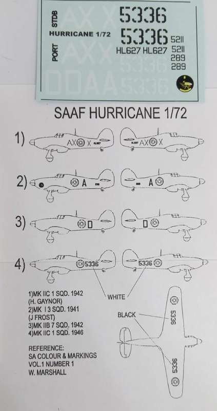 ACD Decals, SAAF Hurricane Badge,  ACD-20,   1/72 Scale