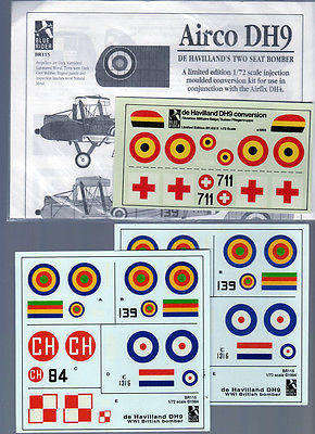 Blue Rider Publishing, AIRCO de Havilland DH9 *3 Decal Sheets* #BR115 #BR102 (#BR240) 1/72 Scale