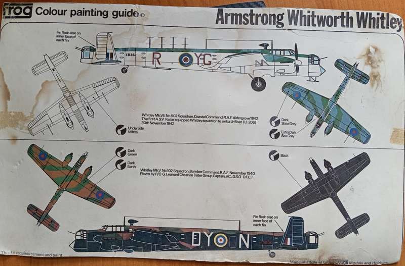 FROG, F207 Armstrong Whitworth Whitley Mk.V / Mk.VII Bomber 1,72 Scale NO BOX IN BAG