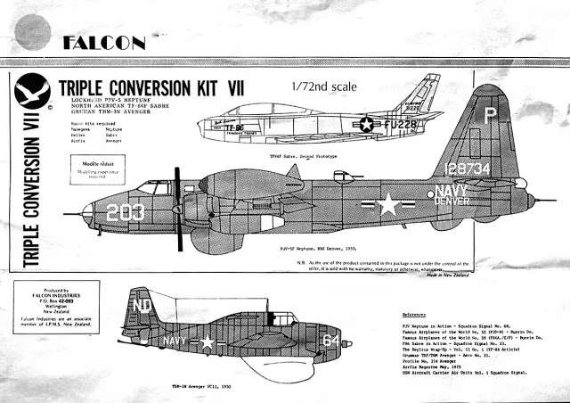 Falcon, TF-86F Sabre (Heller,) P2V-5 Neptune (Hasegawa,) TBM-3W Avenger (Airfix)  No. 4603 | 1:72