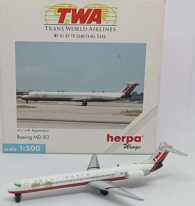 Herpa Wings, TWA - Trans World Airlines, Boeing MD-83, Reg. N9630A, 507646, 1,500 Scale