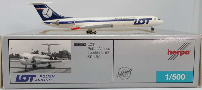 Herpa Wings, Ilyushin IL-62M LOT Polish Airlines SP-LBA 509862 1,500 Scale