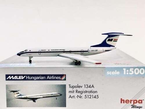 Herpa Wings, Malev Hungarian Airlines, Tupolev 134A, Reg. HA-LBP, 512145, 1,500 Scale